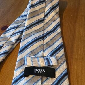 Boss Men's Tie with Blue and White Stripes